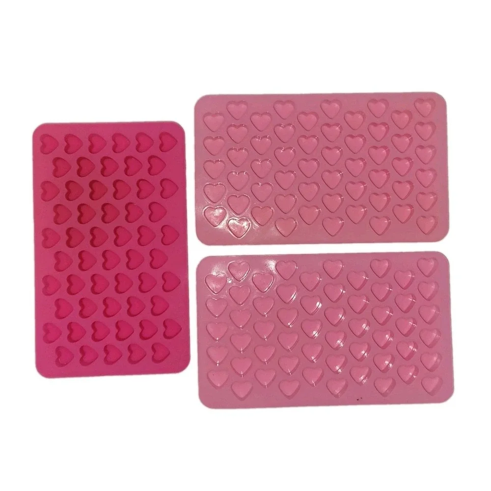 Silicone Candy Chocolate Molds Mini Heart Pink 3 Pc Set Sugarcraft Valentine